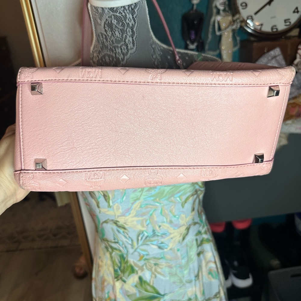 MCM Pink Embossed Leather Tote Bag - Picture 7 of 16